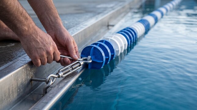 Technician adjusts lane rope tension before training