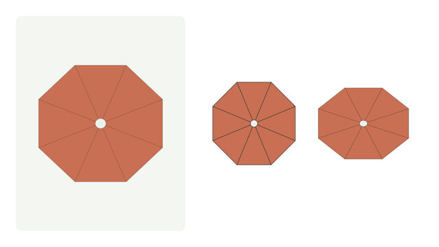 Patio umbrellas top view vector set, sage green flat style