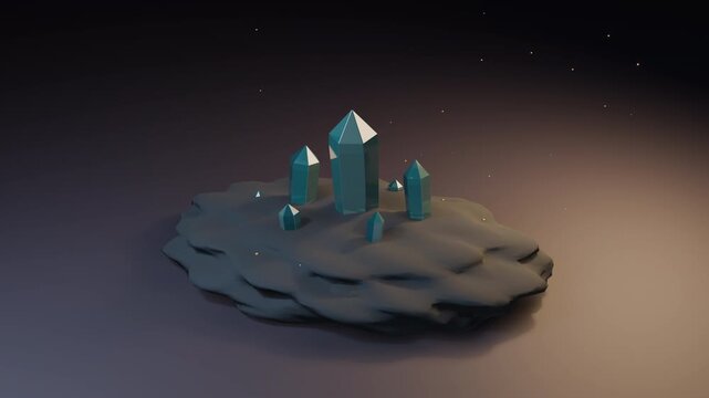 Faceted blue crystals grow from a dark rock surface