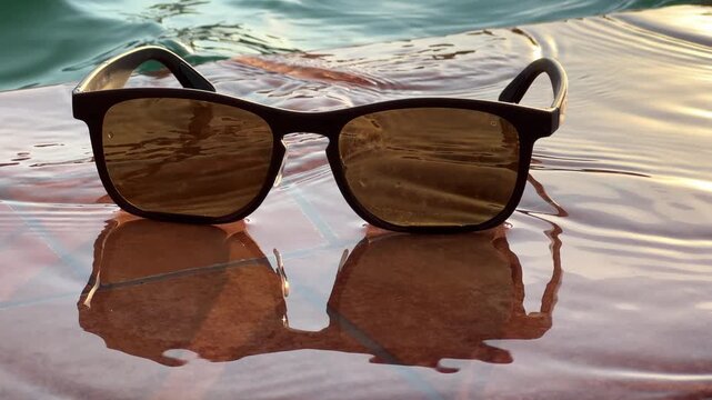 Sunglasses Resting at the Edge of a Swimming Pool
