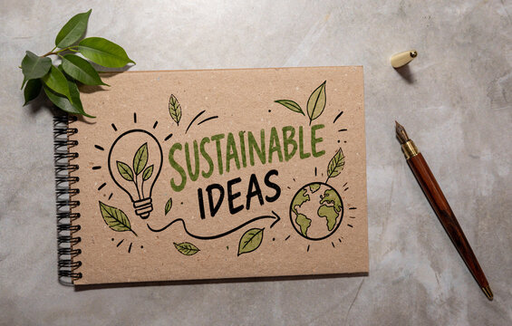 Sustainable Ideas Concept with Eco Friendly Notebook, Green Innovation and Environmental Creativity.