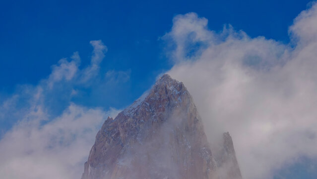 a close up of the summit of monte fitz roy from mirador del fitz roy at los glaciares national park in patagonian argentina