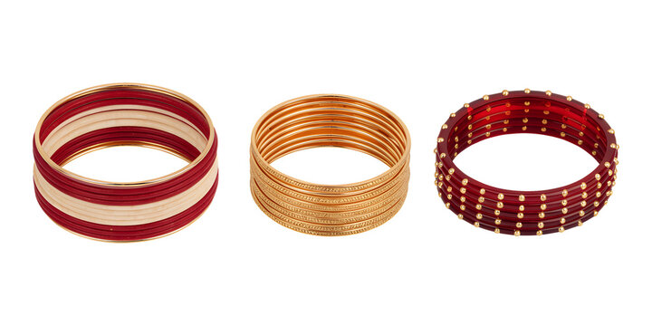 Set of Indian bridal chura bangles isolated on transparent background