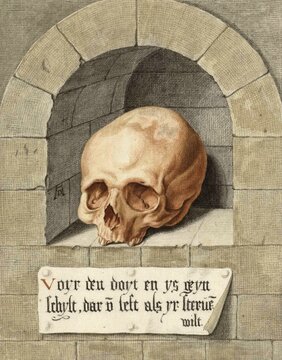 Skull in a Niche, 1785, Painting by Abraham Delfos, Historic, digitally restored reproduction from a 19th century original