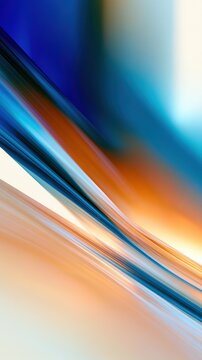 Dynamic flow of vibrant blue and orange streaks blending smoothly in an abstract motion art background with soft gradients and light effects
