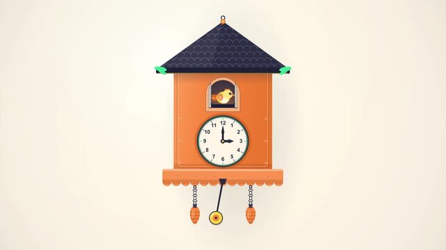 Animated cuckoo clock striking three o'clock with bird popping out