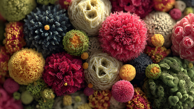 Microscopic View of Viral Particles and Cellular Structures