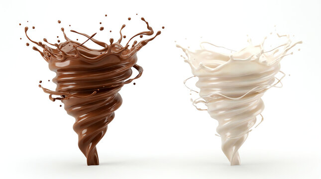 Chocolate and milk are spinning into a storm shape 