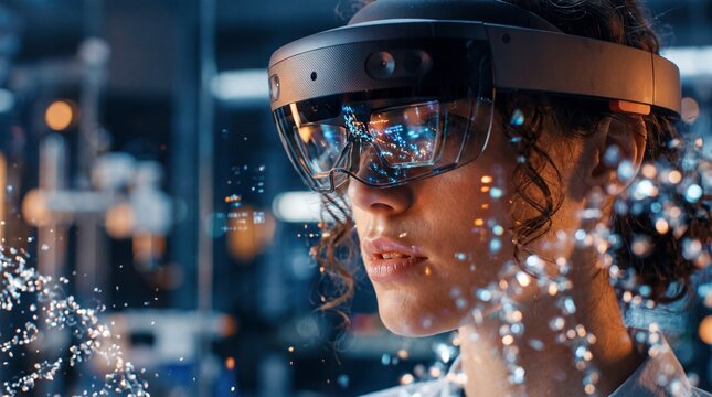 Female Engineer Wearing Augmented Reality Headset in Laboratory