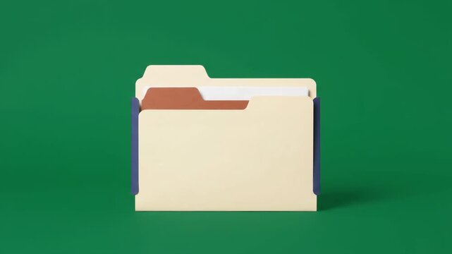 Brown Tab Sliding into Manila File Folder on Solid Green Background