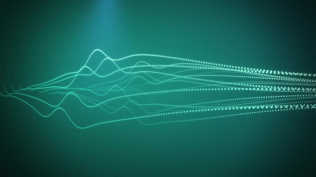 Teal dotted wave lines perspective view building up background
