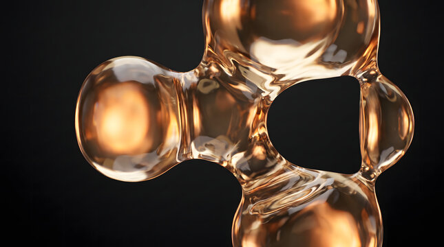 Abstract golden liquid molecular structure with glossy reflections and organic shapes