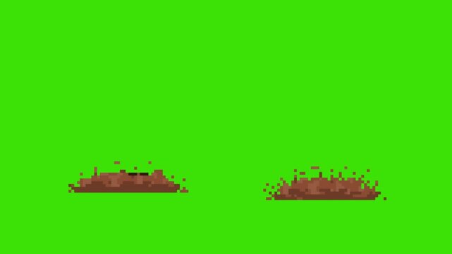 Pixel art retro game animation of adventurer character sinking and disappearing in mud quicksand hazard, Egyptian theme sprite isolated on green screen, art.
