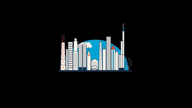 Minimalist vector animation of the Chicago city skyline featuring iconic skyscrapers and landmarks on a black background.