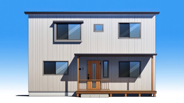 青空の下のモダンな二階建て住宅
