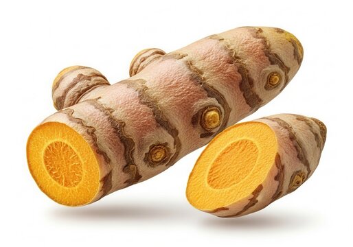 Fresh Turmeric Root and Slice Isolated on White Background Vibrant Spice Ingredient