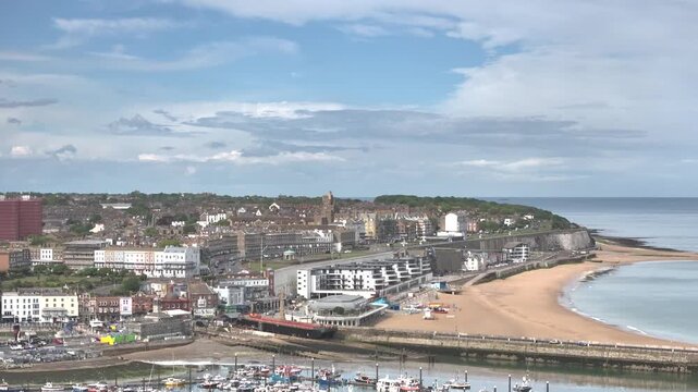 Beach and Port of Ramsgate from a drone, Ramsgate, South-East England