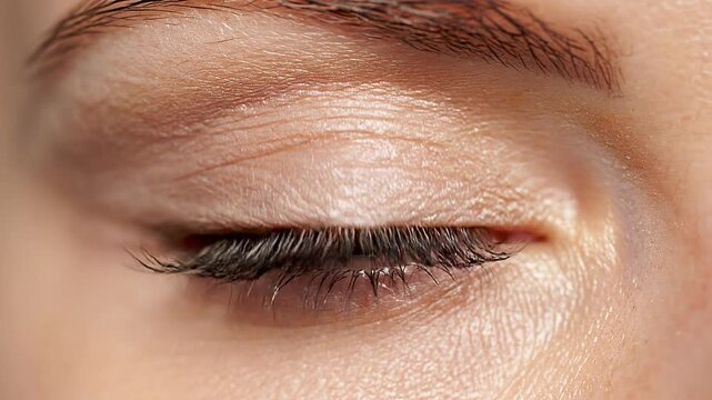 Extreme macro photorealistic cinematic footage of a beautiful human closed eye
