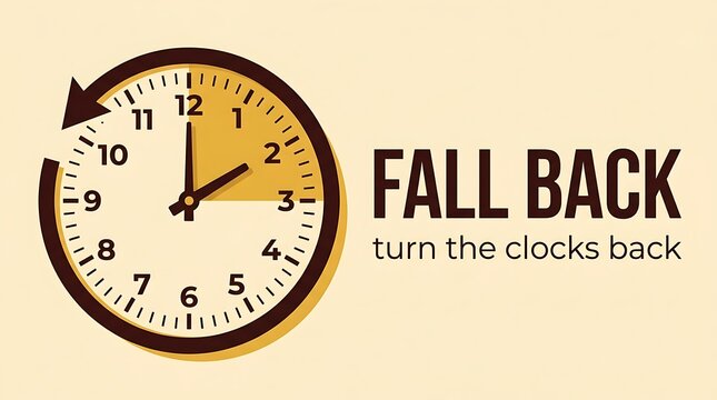 Fall back daylight saving time concept with analog clock turning back one hour in autumn season