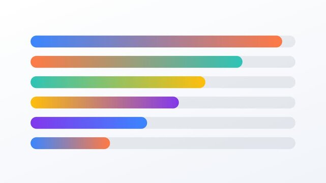 Animated horizontal bar chart without text or numbers, blank white business infographic template 4K