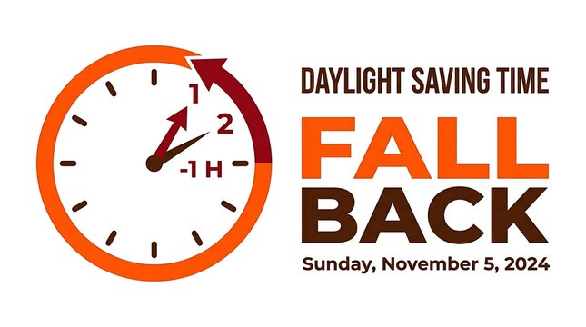 Daylight Saving Time Ends Fall Back Concept with Clock Hands Turning 1 Hour Back on November 5 2024