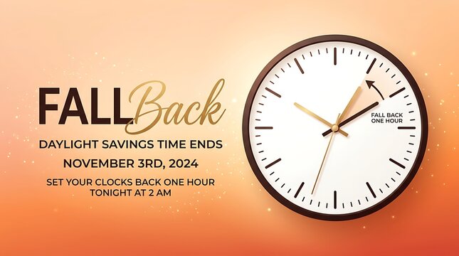 Daylight Savings Time Ends Fall Back Reminder for November 3rd 2024 Setting Clock One Hour Back