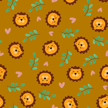 seamless pattern cute lion animal