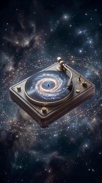 Record player floating in space