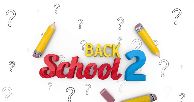 Displaying 3D typography BACK School 2 on studio backdrop, with pencils and pink eraser