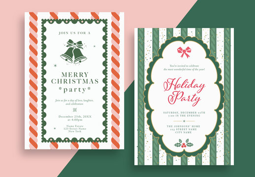 Christmas Holiday Party Invitation Cards with Vintage Design