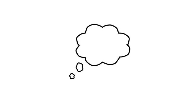 Hand Drawn Thought Bubble Cloud Animation Isolated on White Background. 4K Video