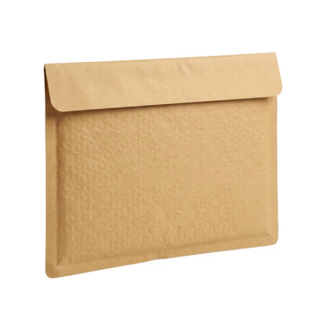 Blank brown bubble mailer envelope isolated on a transparent background