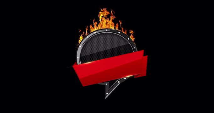 abstract empty banner shield design on fire effect reveal with alpha channel