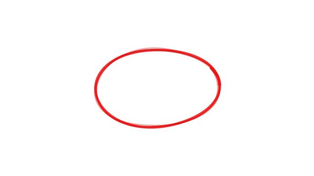 Red Hand Drawn Oval Circle Highlight Animation Isolated on White Background. 4K Video