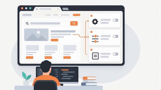 A developer working on a website layout using software interface and artificial intelligence assistant.