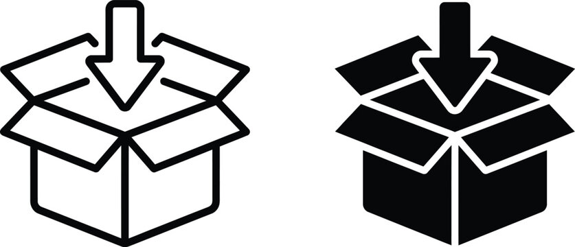 Packaged delivery box icons with a downward arrow for shipping and logistics