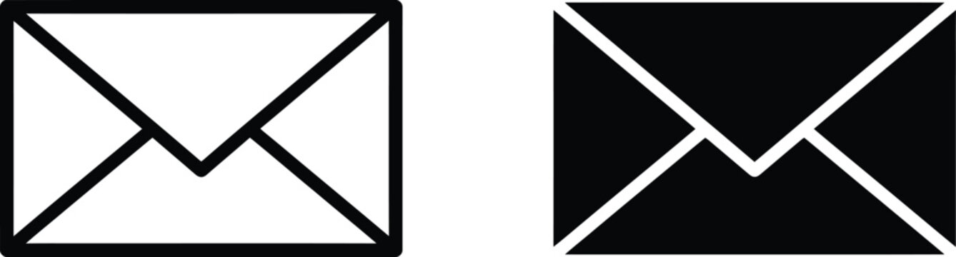 Email envelope communication symbols in outline and solid styles for digital messaging