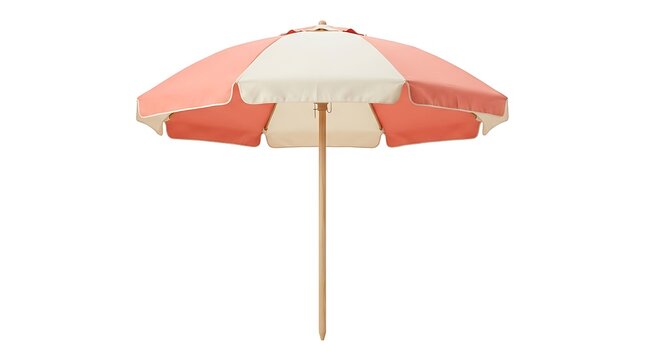 Beach Parasol: A vibrant, two-toned beach parasol stands ready to provide shade, its coral and cream fabric inviting sunny relaxation by the sea.