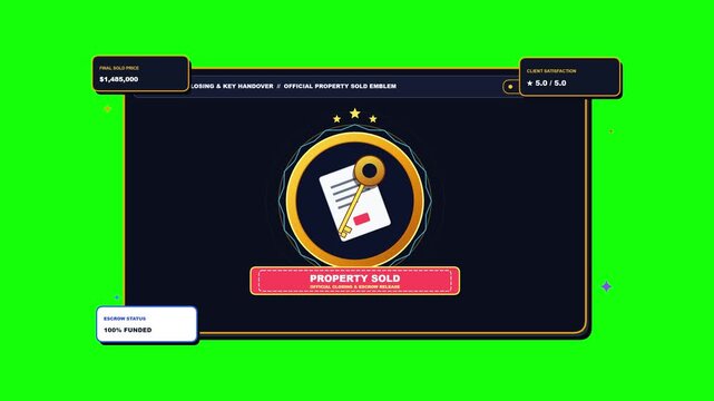 Property Sold Digital Interface with Key Icon and Real Estate Closing Data