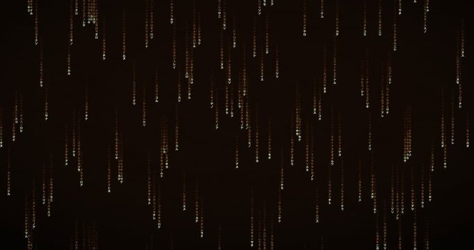 Japanese katakana characters fall slowly in a 4K animated matrix rain background with a warm amber glow.