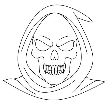 Skull head gream reaper outline vector,gream reaper face head line drawing image,gream reaper head line art design illustration,gream reaper skull head line icon vector 