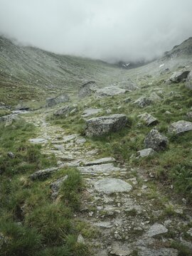 Historical sower's path along which Holocaust survivors travelled from Austria to Italy in 1947 in order to embark for Palestine, Krimmler Tauern, Pinzgau, Salzburg, Austria
