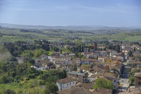 View of the old town from the castle tower, Vinci, Metropolitan City of Florence, Italy
