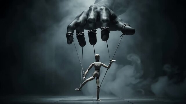 A giant hand controlling puppet.
