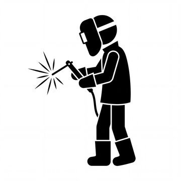 Professional welder silhouette using a welding torch with sparks