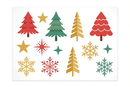 Christmas wall decals set flat vector illustration