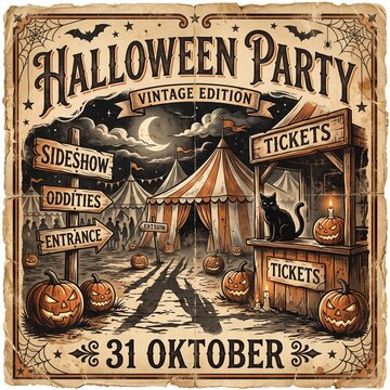 Vintage Style Halloween Carnival Sideshow Poster Design