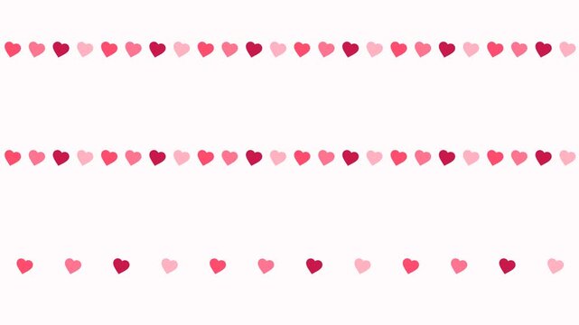Seamless heart pattern borders in pink and red shades