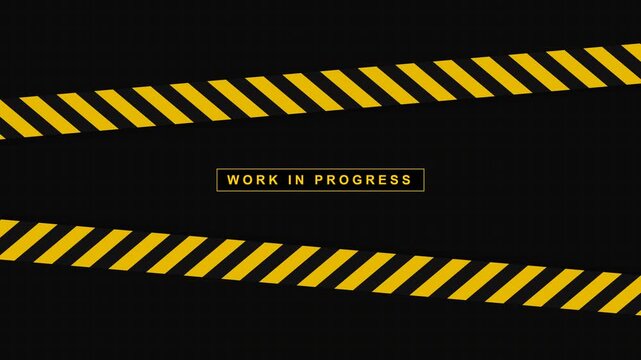 Warning sign with yellow stripes and work in progress text
