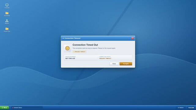 Classic Retro Desktop Connection Timeout Error Showing Failed Network Response